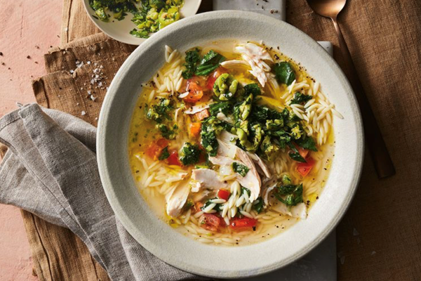 Chicken and risoni soup with greens and gremolata