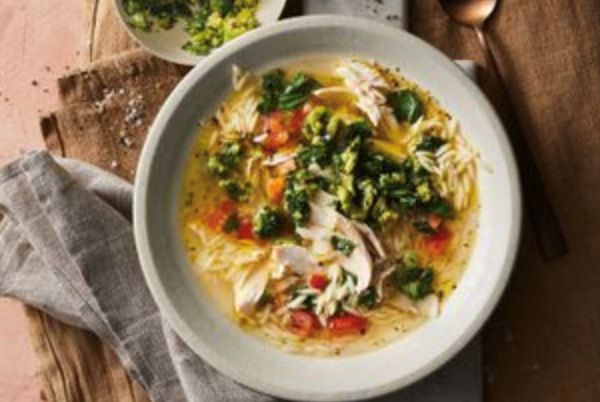 Chicken and risoni soup with greens and gremolata