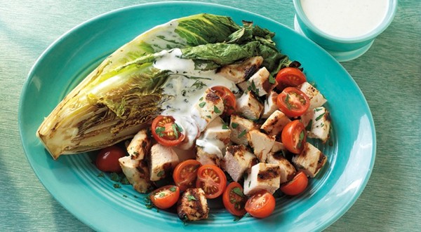 Chicken and romaine salad with homemade ranch dressing