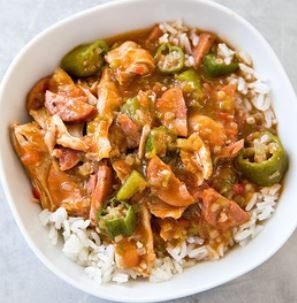 Chicken and sausage gumbo for two