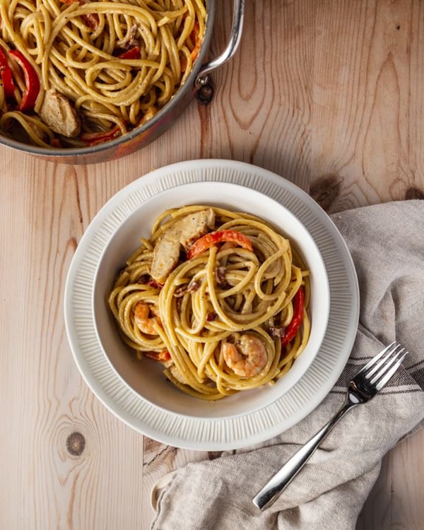 Chicken and shrimp carbonara