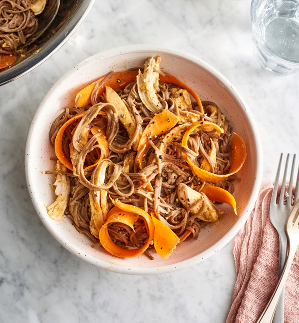 Chicken and soba noodle salad with red curry-almond dressing