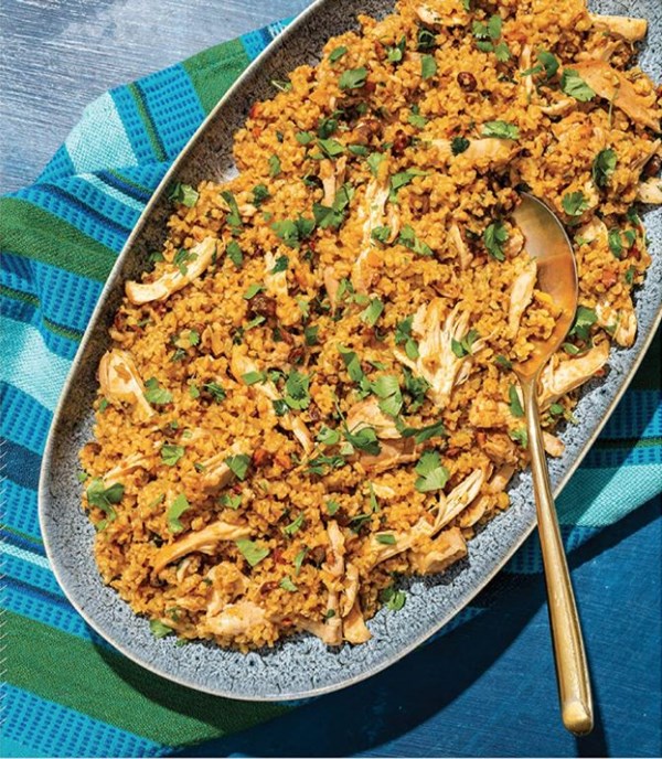 Chicken and spiced freekeh with cilantro and preserved lemon