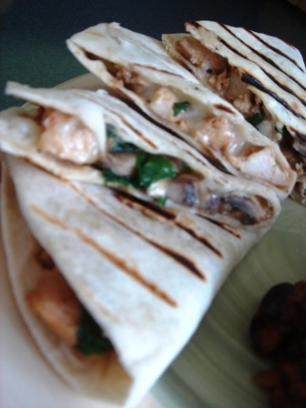 Chicken and spinach quesadillas