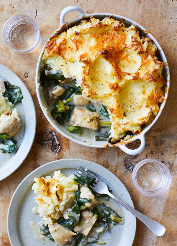 Chicken and spring greens pie