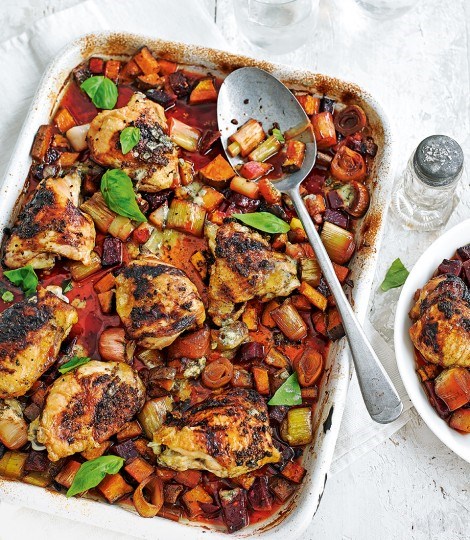 Chicken and veg tray bake