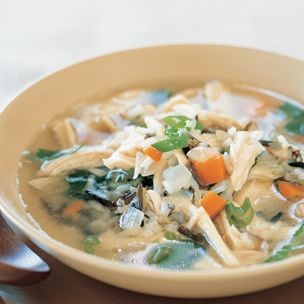Chicken and wild rice soup with aromatic ginger