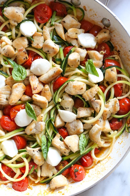 Chicken and zucchini noodle Caprese