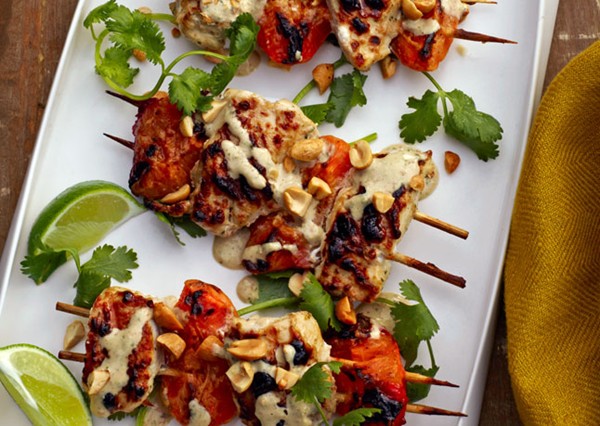 Chicken-apricot skewers