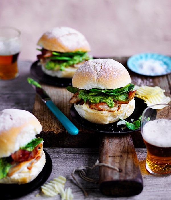 Chicken, bacon and avocado burger