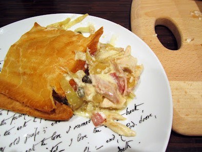 Chicken, bacon and caper pie