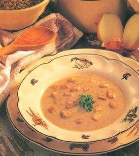 Chicken, bacon and lentil soup