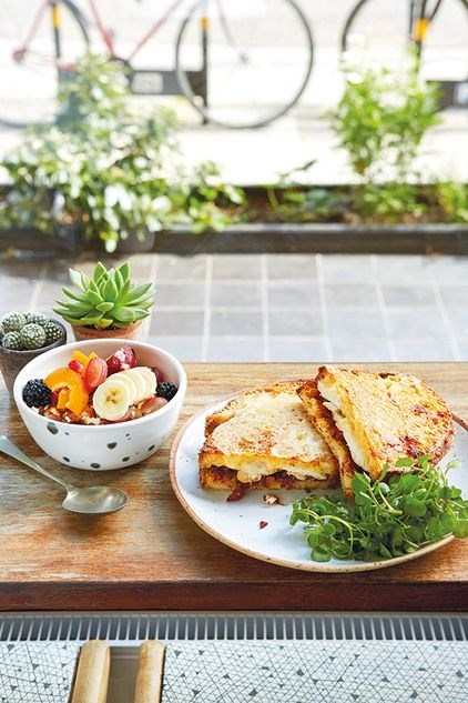 Chicken, bacon jam and cheddar toasted sandwich