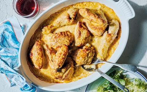 Chicken baked with cheese and cream (Poulet au Comté)