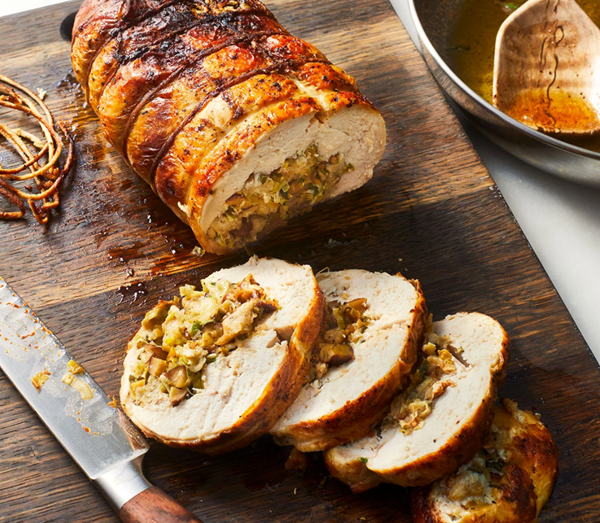 Chicken ballotine with creamy leek & chestnut stuffing