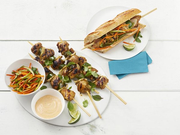 Chicken banh mi kebabs