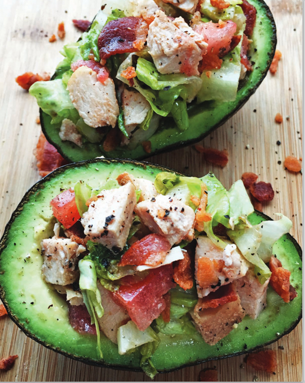 Chicken BLT-stuffed avocados