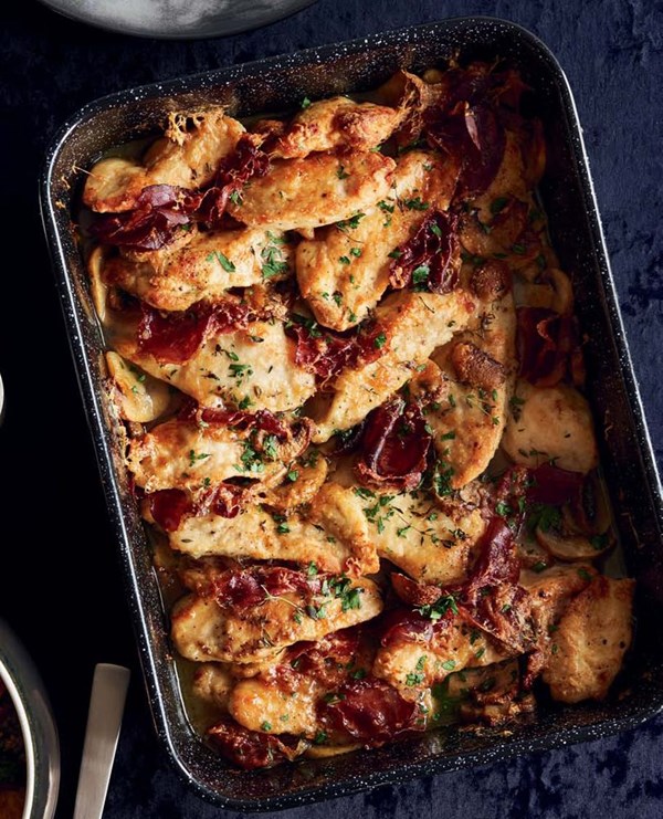 Chicken breast with mushrooms, coppa & Parmesan