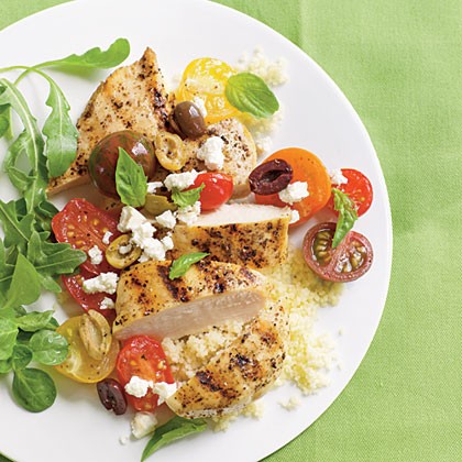 Chicken breasts with tomatoes and olives