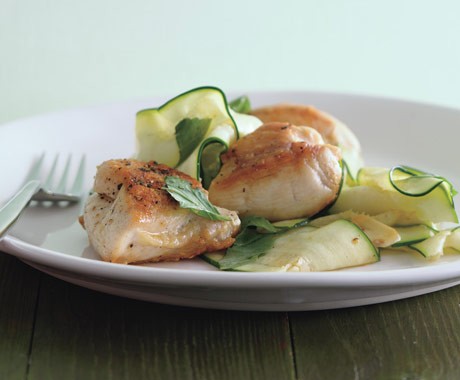 Chicken breasts with zucchini pappardelle