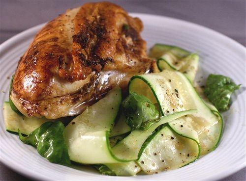 Chicken breasts with zucchini pappardelle