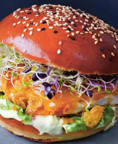Chicken burger with Parmesan + yoghurt sauce