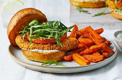 Chicken burgers with tarragon mayo