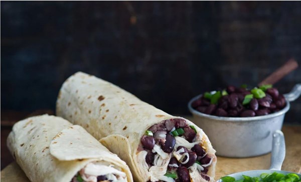 Chicken burritos with black-bean salsa & pepper Jack