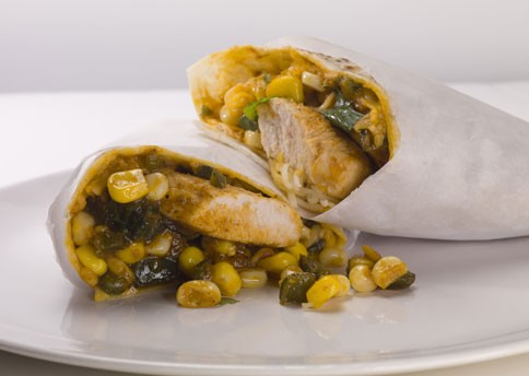 Chicken burritos with poblano chiles and corn