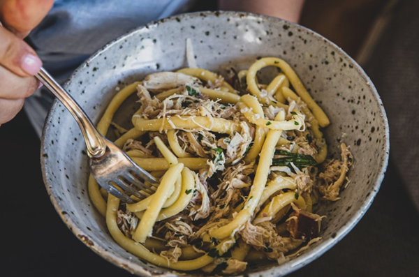 Chicken cacciatore bianco with pici