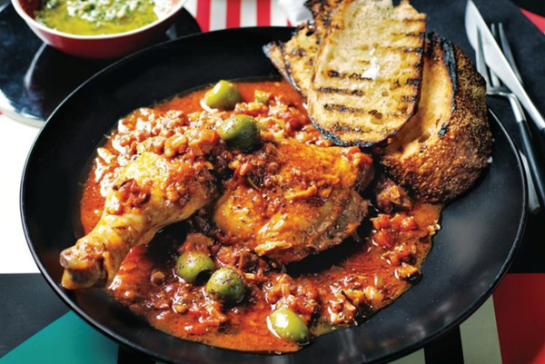 Chicken cacciatore with cashew nut pesto