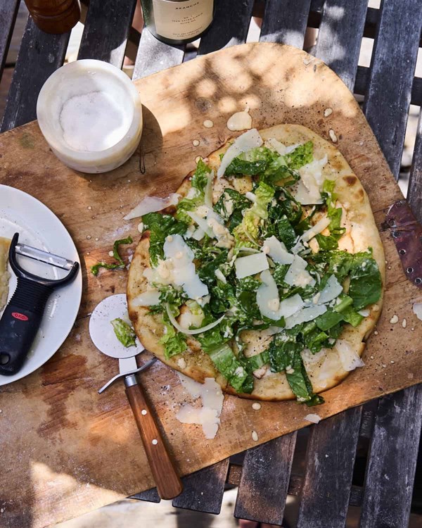 Chicken Caesar salad pizza