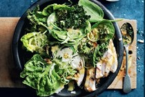 Chicken Caesar salad with crispy kale