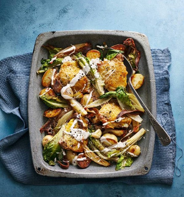 Chicken Caesar traybake