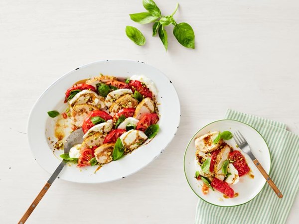 Chicken Caprese with pomegranate glaze