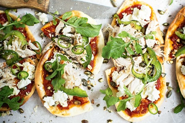 Chicken, capsicum & ricotta mini pizzas