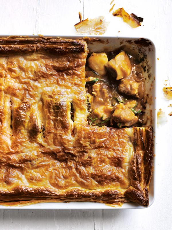 Chicken, caramelised onion and tarragon pie