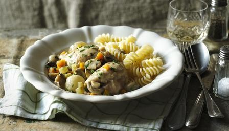 Chicken casserole with button mushrooms