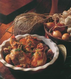 Chicken casserole with mushrooms and onions