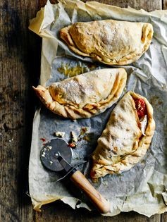 Chicken, cherry tomato, spinach & feta calzone