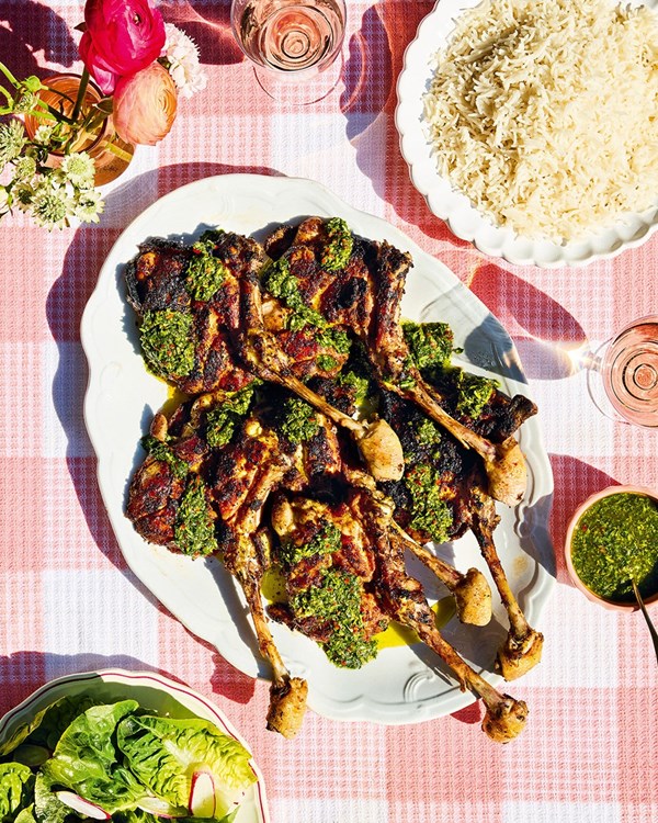 Chicken chops, chimichurri and rice