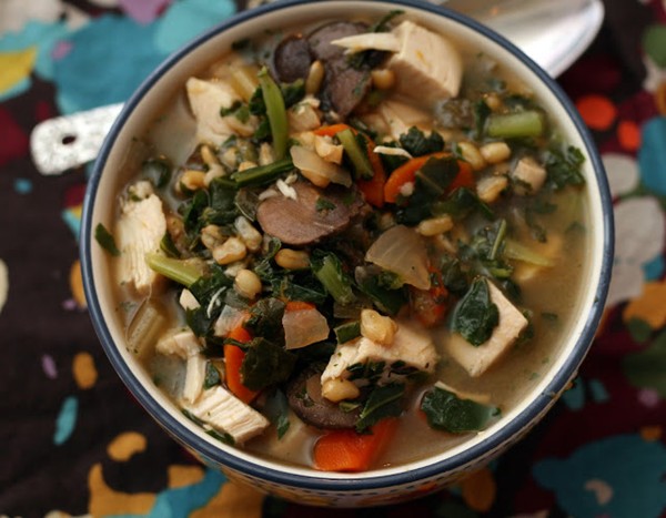 Chicken, collard & Kamut soup