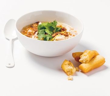 Chicken congee w crispy doughnuts