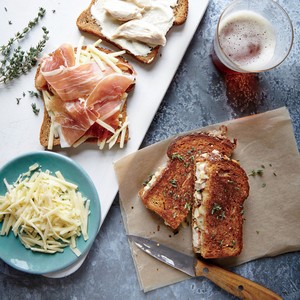 Chicken cordon bleu grilled cheese sandwiches