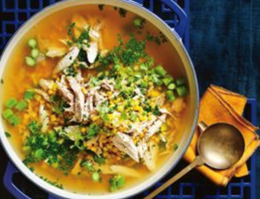 Chicken, corn and asparagus soup