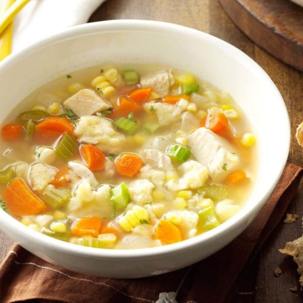 Chicken corn soup with rivels