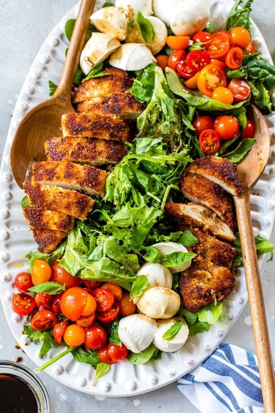 Chicken cutlet caprese salad