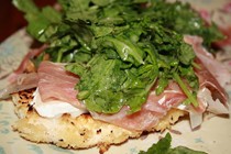 Chicken cutlet with American triple cream cheese, Southern ham, arugula