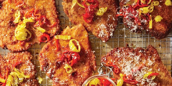 Chicken cutlets with honey, peppers, and Parm