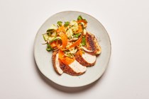 Chicken cutlets with lemony carrots and zucchini